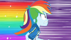 Size: 3410x1920 | Tagged: safe, imported from derpibooru, screencap, rainbow dash, equestria girls, equestria girls series, holidays unwrapped, spoiler:eqg series (season 2), breasts, clothes, cutie mark, cutie mark on clothes, dashing through the mall, female, geode of super speed, high res, hoodie, jewelry, magical geodes, necklace, open mouth, rainbow dash is best facemaker, rainbow trail, running, solo