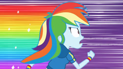 Size: 3410x1920 | Tagged: safe, imported from derpibooru, screencap, rainbow dash, equestria girls, equestria girls series, holidays unwrapped, spoiler:eqg series (season 2), clothes, dashing through the mall, female, hoodie, open mouth, rainbow trail, running, solo