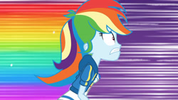 Size: 3410x1920 | Tagged: safe, imported from derpibooru, screencap, rainbow dash, equestria girls, equestria girls series, holidays unwrapped, spoiler:eqg series (season 2), breasts, clothes, cutie mark, cutie mark on clothes, dashing through the mall, female, geode of super speed, high res, hoodie, jewelry, magical geodes, necklace, rainbow dash is best facemaker, rainbow trail, running, solo
