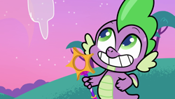 Size: 1920x1080 | Tagged: safe, imported from derpibooru, screencap, spike, dragon, my little pony: pony life, spoiler:pony life s02e08, bubble trouble, bubble wand, cute, g4.5, grinning potato, happy, male, pony life, smiling, spikabetes