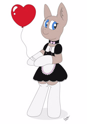 Size: 1750x2500 | Tagged: safe, artist:cuddle_cruise, imported from derpibooru, semi-anthro, any gender, any race, balloon, balloon fetish, clothes, collar, commission, example, fetish, gloves, heart balloon, helium, maid, party balloon, skirt, socks, ych example, your character here