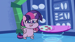 Size: 1920x1080 | Tagged: safe, imported from derpibooru, screencap, twilight sparkle, alicorn, pony, my little pony: pony life, spoiler:pony life s02e11, bipedal, chubby cheeks, computer chip cookie, cookie, fat, female, food, g4.5, planet of the apps, pony life, solo, twilard sparkle, twilight sparkle (alicorn)