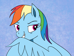 Size: 1399x1077 | Tagged: safe, artist:polar_storm, imported from derpibooru, rainbow dash, pegasus, pony, digital art, female, grooming, mare, preening, purple eyes, scheming, shifty eyes, simple background, solo