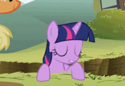 Size: 355x245 | Tagged: safe, imported from derpibooru, screencap, applejack, twilight sparkle, pony, unicorn, feeling pinkie keen, season 1, animated, butt shake, cropped, cute, ditch, gif, hip, offscreen character, solo focus, tail, tail wag, twilight is not amused, twilight sparkle is not amused, unamused, unicorn twilight