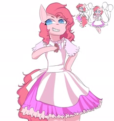 Size: 1916x2048 | Tagged: safe, artist:yukiyume_b, imported from derpibooru, pinkie pie, apron, bipedal, clothes, cute, dress, meme, simple background, trollface, white background