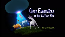 Size: 1623x939 | Tagged: safe, imported from derpibooru, applejack, pinkie pie, rainbow dash, rarity, my little pony: pony life, spoiler:pony life s02e05, alien abduction, close encounters of the balloon kind, hoers, title card