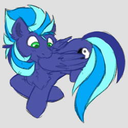 Size: 800x800 | Tagged: safe, artist:sorajona, edit, imported from derpibooru, oc, oc only, oc:shining moonstone, pegasus, pony, blue fur, chest fluff, cute, doodle, grooming, pegasus oc, preening, solo, wings