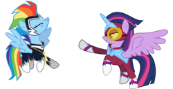 Size: 696x358 | Tagged: safe, artist:benpictures1, imported from derpibooru, masked matter-horn, rainbow dash, twilight sparkle, zapp, alicorn, pegasus, pony, power ponies (episode), duo, duo female, female, inkscape, lesbian, power ponies, shipping, simple background, transparent background, twidash, twilight sparkle (alicorn), vector