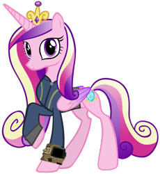 Size: 1280x1390 | Tagged: safe, artist:andoanimalia, artist:ponygamer2020, imported from derpibooru, princess cadance, alicorn, pony, fallout equestria, absurd resolution, beautiful, clothes, crown, fallout, female, jewelry, jumpsuit, mare, pipboy, pretty, raised hoof, regalia, simple background, smiling, solo, transparent background, vault suit, vector