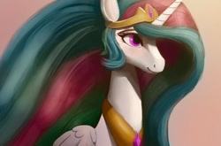 Size: 1280x844 | Tagged: safe, artist:ahobobo, imported from derpibooru, princess celestia, alicorn, pony, beige background, bust, female, mare, portrait, simple background, smiling, solo