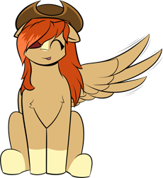 Size: 2608x2836 | Tagged: safe, artist:hellblazer911, imported from derpibooru, oc, oc only, oc:rose acre, pegasus, pony, cowboy hat, eyepatch, eyes closed, female, floppy ears, hat, high res, long mane, simple background, sitting, smiling, solo, tongue out, transparent background, wings