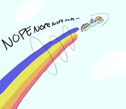 Size: 4161x3573 | Tagged: safe, artist:raijuri, imported from derpibooru, rainbow dash, pegasus, pony, flying, male, nope, nope nope nope nope nope nope, rainbow blitz, rainbow trail, rule 63, simple background, sky, solo, sound barrier, stallion, white background