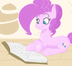 Size: 1000x920 | Tagged: safe, artist:raijuri, imported from derpibooru, pinkie pie, earth pony, pony, book, physics, reading, solo