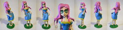 Size: 1024x251 | Tagged: safe, artist:crosslineanimator, imported from derpibooru, fluttershy, equestria girls, barefoot, clothes, craft, dress, feet, female, figure, figurine, human coloration, looking at you, polymer clay, sculpture, simple background, smiling