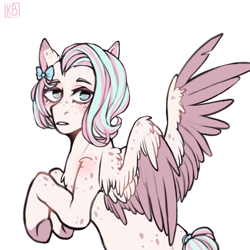 Size: 3632x3632 | Tagged: safe, artist:karamboll, imported from derpibooru, pegasus, pony, bow, colored sketch, commission, female, high res, looking back, mare, pink, solo
