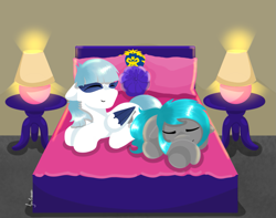 Size: 1523x1200 | Tagged: safe, artist:julie25609, imported from derpibooru, oc, oc:silverwing, oc:silverwing harmony, oc:sorajona, oc:sorajona darkwing, pegasus, pony, alliance, background, bed, bedroom, bedsheets, cute, eyes closed, female, grey fur, indoors, lamp, lying down, pillow, resting, room, scene hair, sleeping, smiling, tail, warcraft, white fur, world of warcraft