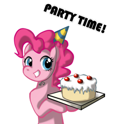 Size: 368x402 | Tagged: safe, artist:chiyoneun, imported from derpibooru, pinkie pie, earth pony, pony, cake, food, hat, party hat, simple background, smiling, solo, transparent background