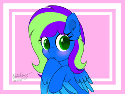 Size: 1333x1000 | Tagged: safe, artist:itsnovastarblaze, imported from derpibooru, oc, oc only, oc:novastar blaze, pegasus, pony, blushing, cute, ear fluff, female, grooming, mare, pegasus oc, preening, signature, simple background, solo, wing fluff, wings