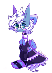 Size: 1674x2367 | Tagged: safe, artist:ein kawans, imported from derpibooru, oc, oc only, oc:passi deeper, pony, unicorn, blushing, bow, choker, clothes, colored pupils, crossdressing, dress, embarrassed, eyebrows, eyebrows visible through hair, femboy, glasses, green eyes, horn, looking at you, maid, male, shy, simple background, sitting, skirt, socks, solo, stallion, transparent background, unicorn oc