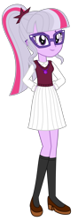 Size: 1500x4256 | Tagged: safe, artist:sketchmcreations, edit, editor:pagiepoppie12345, imported from derpibooru, sci-twi, twilight sparkle, human, equestria girls, alternate universe, casual, clothes, dress, elderly, female, glasses, hands behind back, mortal twilight, older, older twilight, recolor, simple background, smiling, socks, solo, sweater vest, transparent background, vector