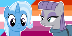 Size: 1000x500 | Tagged: safe, artist:prideponies, imported from derpibooru, maud pie, trixie, female, headcanon, lesbian, lesbian pride flag, mauxie, pride, pride flag, shipping, transgender pride flag