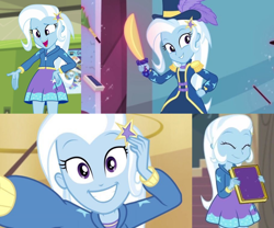 Size: 1448x1204 | Tagged: safe, imported from derpibooru, screencap, trixie, do it for the ponygram!, equestria girls, equestria girls series, forgotten friendship, street magic with trixie, spoiler:eqg series (season 2), clothes, collage, cute, diatrixes, eyes closed, female, hoodie