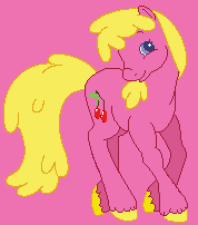 Size: 178x202 | Tagged: safe, artist:diamondbellefan25, artist:mommakip, imported from derpibooru, cherry berry, earth pony, pony, background pony, base used, close-up, female, g2, g4, g4 to g2, generation leap, mare, pink background, simple background, smiling, unshorn fetlocks