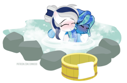 Size: 1200x781 | Tagged: safe, artist:jennieoo, imported from derpibooru, oc, oc only, oc:milky way (sodadrinker11), oc:ocean soul, pegasus, pony, blushing, friendship, hot springs, hug, show accurate, simple background, transparent background, vector