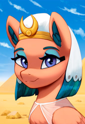 Size: 2679x3927 | Tagged: safe, artist:mrscroup, imported from derpibooru, somnambula, pegasus, pony, equestria at war mod, bust, desert, female, high res, portrait, pyramid, smiling, solo