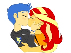 Size: 960x720 | Tagged: safe, artist:fireworkspop, imported from derpibooru, flash sentry, sunset shimmer, equestria girls, bust, eyes closed, female, flashimmer, kissing, male, shipping, simple background, straight, white background