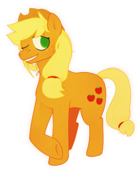 Size: 1353x1721 | Tagged: safe, artist:summersplash, imported from derpibooru, applejack, earth pony, pony, body freckles, freckles, one eye closed, simple background, smiling, solo, transparent background, underhoof, wink