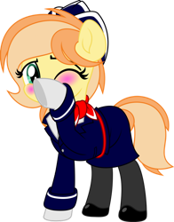 Size: 800x1021 | Tagged: safe, artist:jhayarr23, imported from derpibooru, oc, oc:fruitlines, earth pony, pony, blushing, female, flight attendant, mare, simple background, solo, transparent background