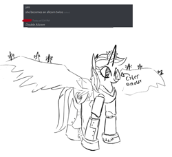 Size: 893x813 | Tagged: safe, imported from ponybooru, oc, oc:blackjack, alicorn, cyborg, fallout equestria, fallout equestria: project horizons, amputee, fanfic art, prosthetic limb, prosthetics