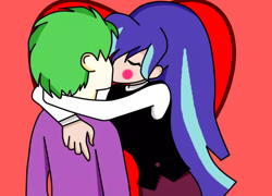Size: 652x470 | Tagged: safe, edit, imported from derpibooru, imported from ponybooru, spike, starlight glimmer, human, equestria girls, blushing, clothes, eyes closed, female, heart, humanized, kissing, male, shipping, sparlight, straight
