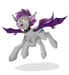 Size: 970x1048 | Tagged: safe, artist:colliflour, imported from derpibooru, oc, oc only, oc:colli, bat pony, bat pony oc, bat wings, collar, cutie mark, female, feral, flying, gliding, happy, looking at you, mare, piercing, wings
