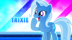 Size: 3840x2160 | Tagged: safe, artist:dashiesparkle, artist:game-beatx14, edit, imported from derpibooru, trixie, pony, unicorn, captain obvious, cute, diatrixes, female, happy, high res, mare, smiling, solo, text, wallpaper, wallpaper edit