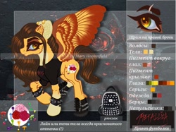 Size: 1024x765 | Tagged: safe, artist:maryhoovesfield, imported from derpibooru, oc, oc only, pegasus, pony, clothes, cyrillic, ear fluff, ear piercing, earring, eye scar, eyelashes, floppy ears, jewelry, pegasus oc, piercing, raised hoof, reference sheet, russian, scar, solo, wings