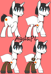 Size: 834x1200 | Tagged: safe, artist:agdapl, imported from derpibooru, pony, unicorn, base used, clothes, frown, horn, nurse, pink background, ponified, raised hoof, simple background, team fortress 2