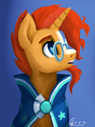 Size: 1536x2048 | Tagged: safe, artist:raphaeldavid, imported from derpibooru, sunburst, pony, unicorn, cloak, clothes, facial hair, glasses, goatee, looking at each other, male, open mouth, simple background, solo, stallion, sunburst's cloak