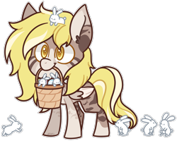 Size: 2163x1731 | Tagged: safe, alternate version, artist:jetjetj, imported from derpibooru, part of a set, oc, oc only, oc:vanilla starlight, pegasus, pony, rabbit, animal, basket, chibi, commission, female, mare, mouth hold, simple background, solo, transparent background, two toned wings, wings, ych result