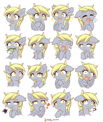 Size: 3400x4000 | Tagged: safe, artist:symbianl, imported from derpibooru, derpy hooves, pegasus, pony, :3, blushing, cute, daaaaaaaaaaaw, derpabetes, ear fluff, expressions, facial expressions, female, floppy ears, grazing, heart eyes, herbivore, horses doing horse things, looking at you, mare, open mouth, simple background, solo, symbianl is trying to murder us, telegram sticker, tongue out, weapons-grade cute, wingding eyes, wings