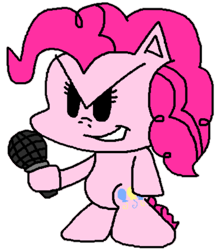 Size: 401x459 | Tagged: safe, artist:logan jones, imported from derpibooru, pinkie pie, pony, bipedal, friday night funkin', microphone, simple background, solo, style emulation, transparent background