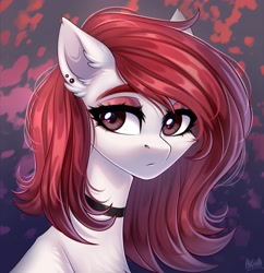 Size: 3000x3100 | Tagged: safe, artist:hakaina, imported from derpibooru, oc, oc only, earth pony, pony, choker, ear piercing, earring, high res, jewelry, lidded eyes, looking at you, piercing, solo