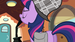 Size: 1920x1080 | Tagged: safe, imported from derpibooru, screencap, twilight sparkle, pony, unicorn, mmmystery on the friendship express, bag, butt, deerstalker, detective, eyes closed, female, hat, mare, plot, saddle bag, sherlock holmes, sherlock sparkle, solo, twibutt, unicorn twilight