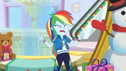 Size: 3410x1920 | Tagged: safe, imported from derpibooru, screencap, rainbow dash, equestria girls, equestria girls series, holidays unwrapped, spoiler:eqg series (season 2), clothes, cutie mark, cutie mark on clothes, dashing through the mall, faic, female, geode of super speed, hoodie, jewelry, lidded eyes, magical geodes, necklace, open mouth, rainbow dash is best facemaker, solo