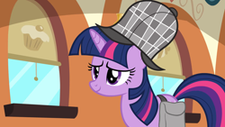 Size: 1920x1080 | Tagged: safe, imported from derpibooru, screencap, twilight sparkle, pony, unicorn, mmmystery on the friendship express, bag, deerstalker, detective, female, hat, mare, saddle bag, sherlock holmes, sherlock sparkle, solo, unicorn twilight