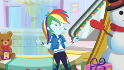 Size: 3410x1920 | Tagged: safe, imported from derpibooru, screencap, rainbow dash, equestria girls, equestria girls series, holidays unwrapped, spoiler:eqg series (season 2), angry, clothes, cutie mark, cutie mark on clothes, dashing through the mall, female, geode of super speed, hoodie, jewelry, magical geodes, necklace, rainbow dash is best facemaker, solo