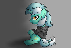 Size: 7381x4921 | Tagged: safe, artist:background basset, imported from derpibooru, lyra heartstrings, pony, unicorn, clothes, dig the swell hoodie, gray background, hoodie, simple background, solo