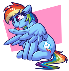 Size: 1494x1551 | Tagged: safe, artist:graphene, imported from derpibooru, rainbow dash, pegasus, pony, cute, dashabetes, eyelashes, female, grooming, happy, licking, mare, mlem, preening, silly, sitting, solo, tongue out