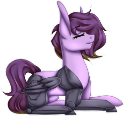 Size: 727x681 | Tagged: safe, artist:song-star, imported from derpibooru, oc, oc only, oc:nebula patroler, cyborg, pegasus, pony, cyber-questria, commission, eyes closed, female, lying down, mare, prone, simple background, solo, transparent background